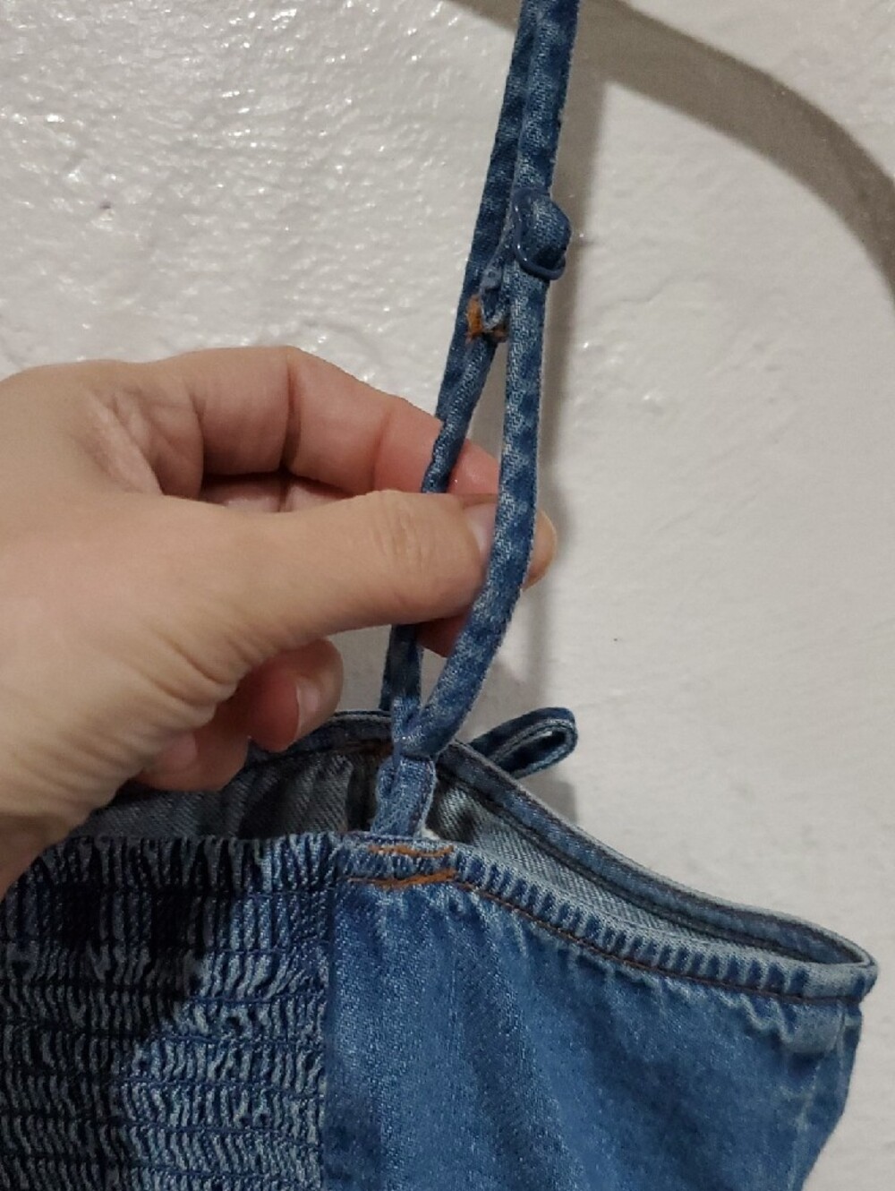 AEO Denim Bow-Detail Spaghetti Strap Peplum Top - Size M - Picture 9 of 13